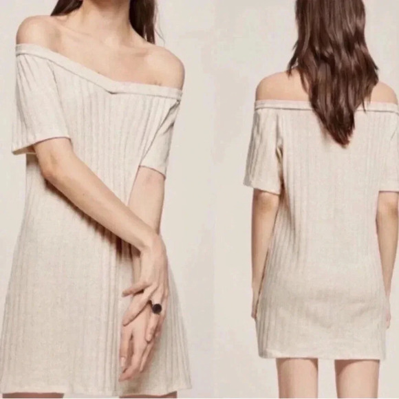 Reformation Dresses & Skirts - Reformation Portland Off Shoulder Dress Cream Ribbed Women’s Size XS